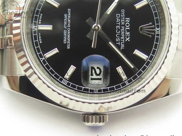 Good Copy Rolex Watches ARF 116234 1:1 DateJust 904L Markers Black SS Minimalist V 904L on 36 Jubilee Bracelet Sticks SS Dial 3374 Best SA3135 Edition 0113